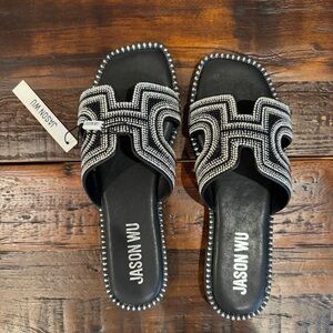 Jason Wu Black and Silver Randi Slide Sandals Size 7.5 (fits like an 8) NWT